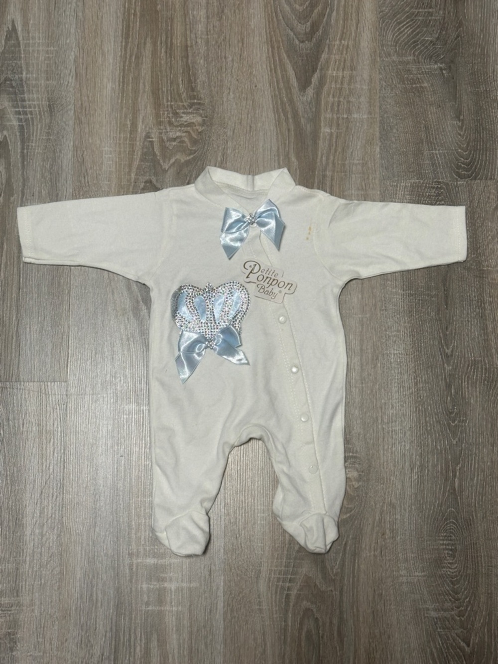 Cream Footed One-Piece with Light Blue Bows